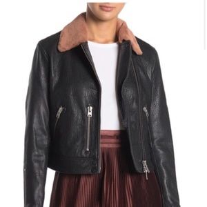 All Saints Leather Jacket with Faux Fur Collar